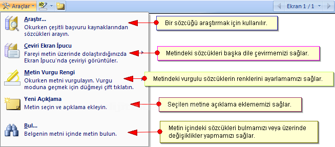 Office 2007 Word Görünüm Menüsü Belge Görünümleri Paneli Tam Ekran Okuma Seçeneği