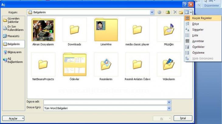 Office 2007 Word Aç Menüsü Seçenekleri