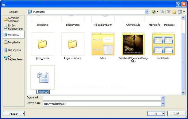 Office 2007 Word Aç Menüsü Seçenekleri