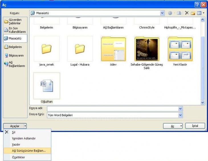 Office 2007 Word Aç Menüsü Seçenekleri