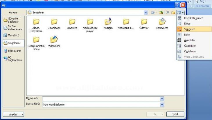Office 2007 Word Aç Menüsü Seçenekleri