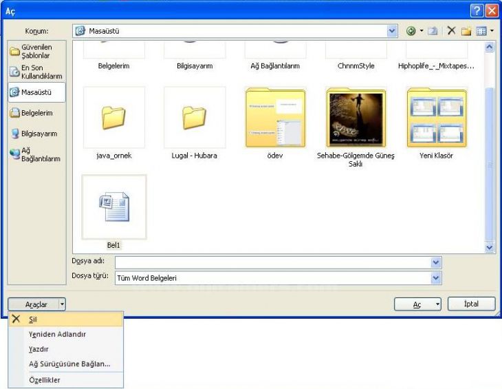 Office 2007 Word Aç Menüsü Seçenekleri