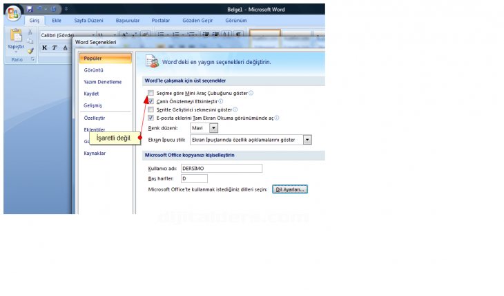 Office 2007 Word Seçenekleri
