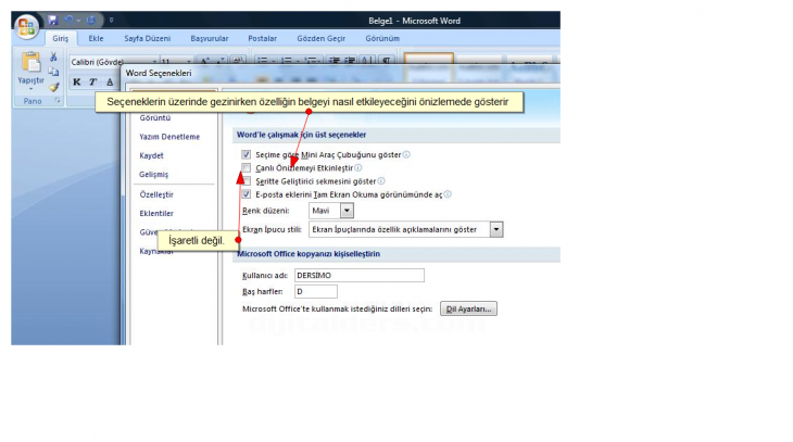 Office 2007 Word Seçenekleri
