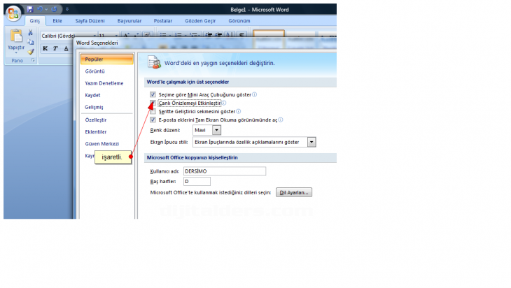 Office 2007 Word Seçenekleri