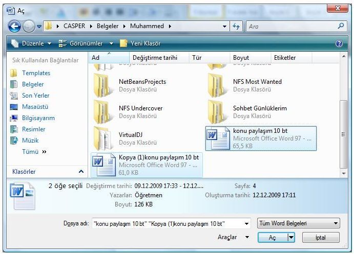 Office 2007 Word Aç Menüsü Seçenekleri