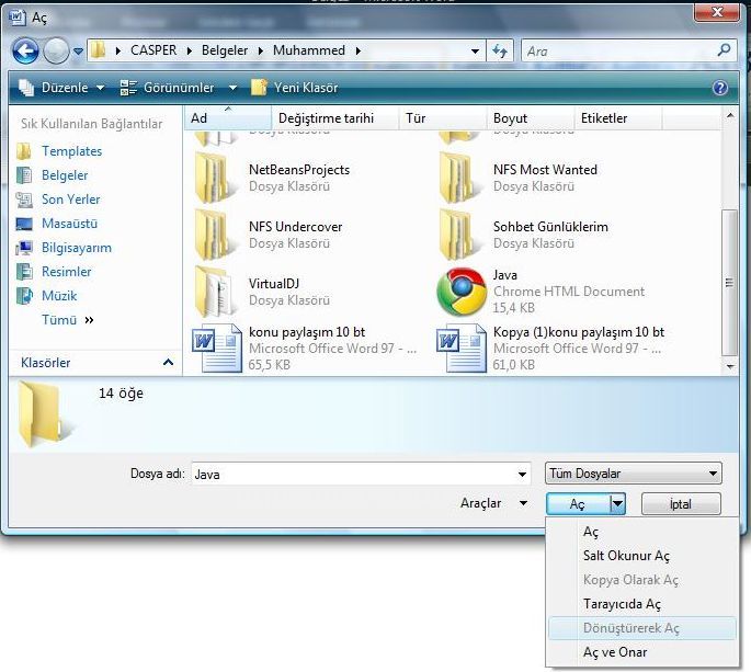 Office 2007 Word Aç Menüsü Seçenekleri