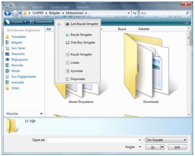 Office 2007 Word Aç Menüsü Seçenekleri