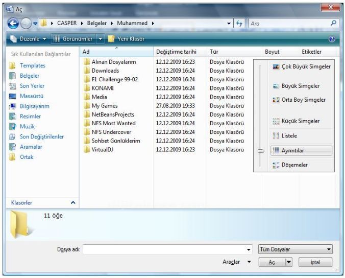 Office 2007 Word Aç Menüsü Seçenekleri