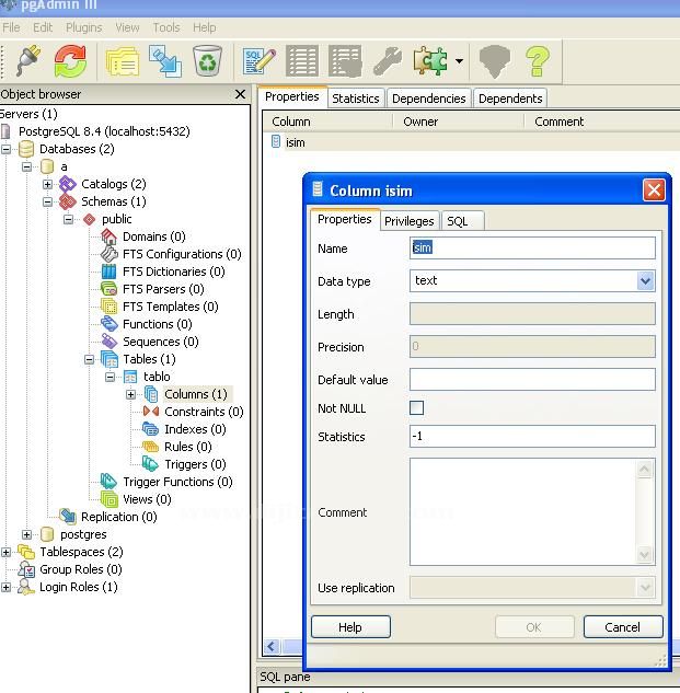 Postgresql Modifying Tables Pgadmin Ve Phppgadmin İle Tabloya Kolon Ekleme, Silme, Kısıtlayıcı Ekleme, Varsayılan Değer Ekleme, Kolon Tipini Ve Adını Değiştirme, Tablo Adını Değiştirme