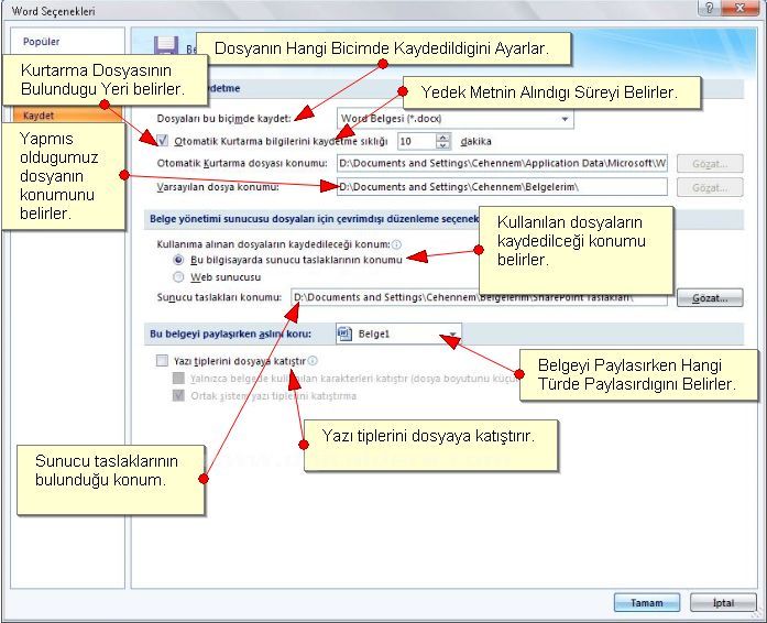 Office 2007 Word Kaydet Menüsü Seçenekleri