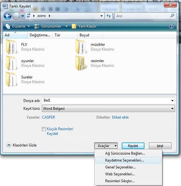 Office 2007 Word Kaydet Menüsü Seçenekleri