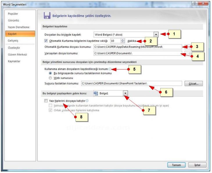 Office 2007 Word Kaydet Menüsü Seçenekleri