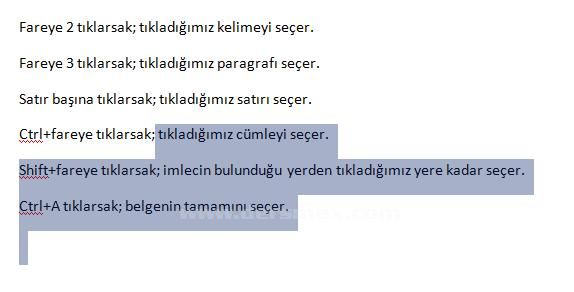 Office 2007 De Seçme İşlemleri,taşıma, Kopyalama, Geri Alma, Yineleme İşlemleri