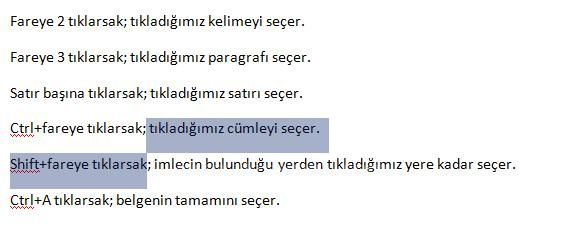 Office 2007 De Seçme İşlemleri,taşıma, Kopyalama, Geri Alma, Yineleme İşlemleri