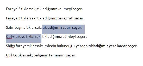 Office 2007 De Seçme İşlemleri,taşıma, Kopyalama, Geri Alma, Yineleme İşlemleri