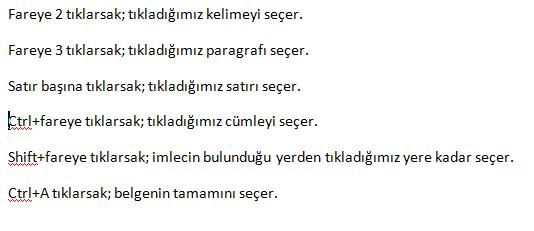 Office 2007 De Seçme İşlemleri,taşıma, Kopyalama, Geri Alma, Yineleme İşlemleri