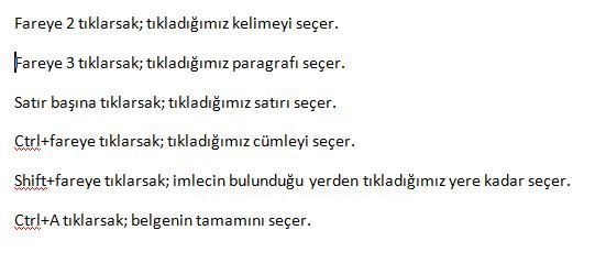 Office 2007 De Seçme İşlemleri,taşıma, Kopyalama, Geri Alma, Yineleme İşlemleri