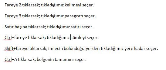 Office 2007 De Seçme İşlemleri,taşıma, Kopyalama, Geri Alma, Yineleme İşlemleri