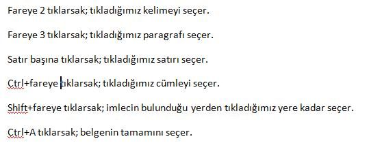 Office 2007 De Seçme İşlemleri,taşıma, Kopyalama, Geri Alma, Yineleme İşlemleri
