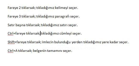 Office 2007 De Seçme İşlemleri,taşıma, Kopyalama, Geri Alma, Yineleme İşlemleri