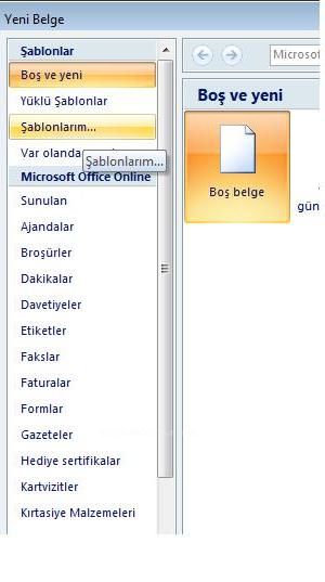Office 2007 Şablonlar