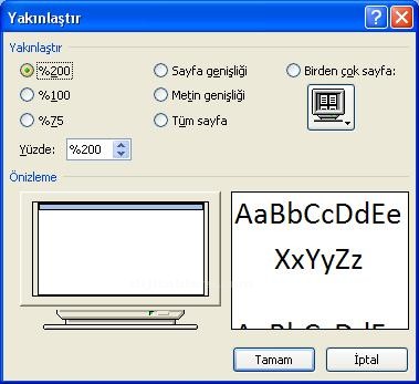 Office 2007 Word Görünüm Menüsü Yakınlaştır Paneli