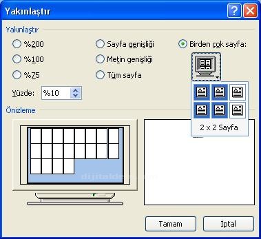 Office 2007 Word Görünüm Menüsü Yakınlaştır Paneli