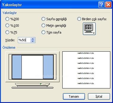 Office 2007 Word Görünüm Menüsü Yakınlaştır Paneli