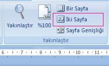 Office 2007 Word Görünüm Menüsü Yakınlaştır Paneli