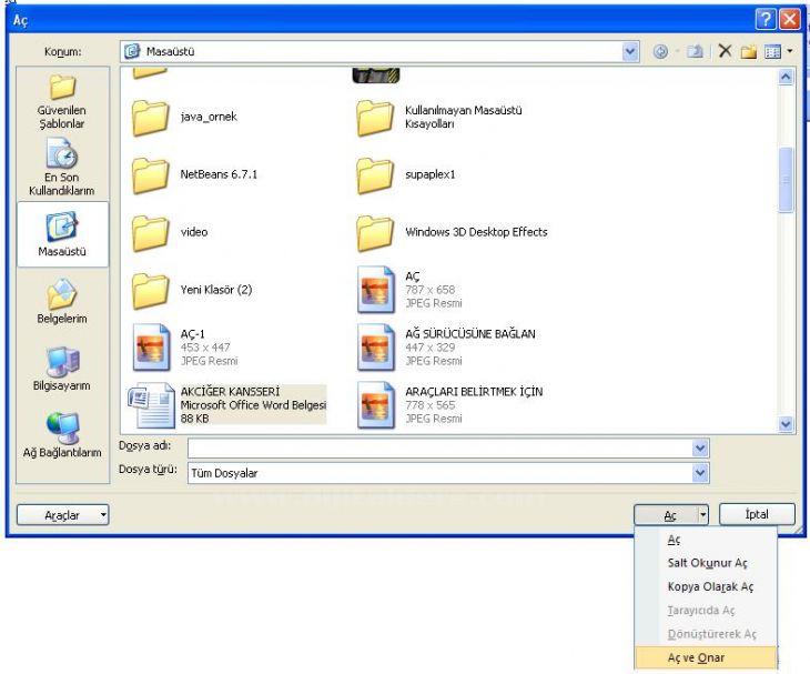 Office 2007 Word Aç Menüsü Seçenekleri