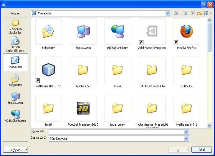 Office 2007 Word Aç Menüsü Seçenekleri
