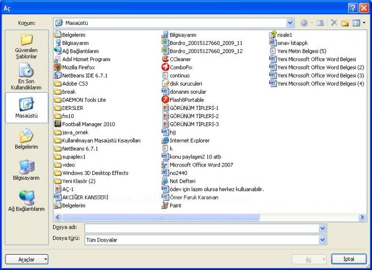 Office 2007 Word Aç Menüsü Seçenekleri