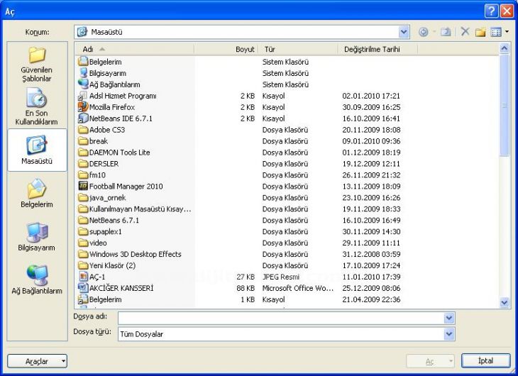 Office 2007 Word Aç Menüsü Seçenekleri
