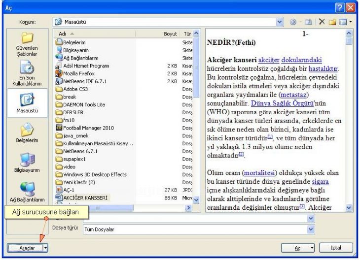 Office 2007 Word Aç Menüsü Seçenekleri