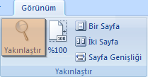 Office 2007 Word Görünüm Menüsü Yakınlaştır Paneli