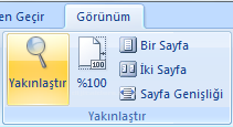 Word 2007 Görünüm Menüsü Yakınlaştır Paneli