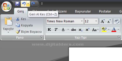 Office 2007 De Seçme İşlemleri,taşıma, Kopyalama, Geri Alma, Yineleme İşlemleri