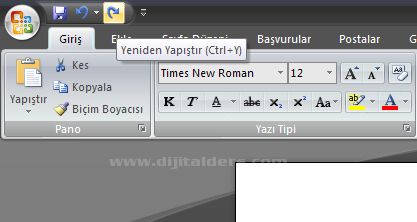 Office 2007 De Seçme İşlemleri,taşıma, Kopyalama, Geri Alma, Yineleme İşlemleri