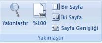Word 2007 Görünüm Menüsü Yakınlaştır Paneli