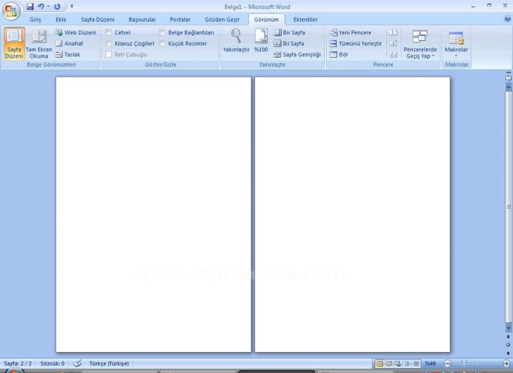 Word 2007 Görünüm Menüsü Yakınlaştır Paneli