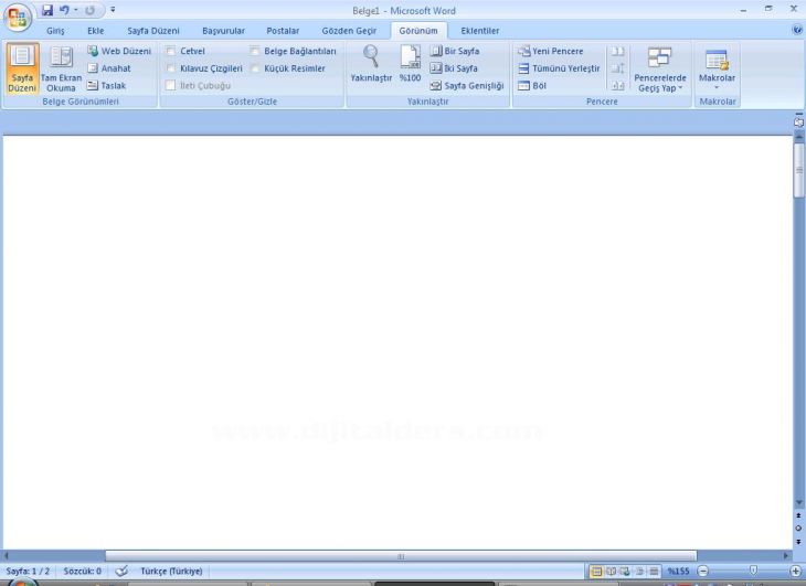 Word 2007 Görünüm Menüsü Yakınlaştır Paneli