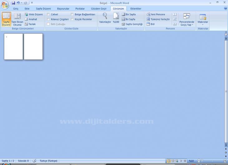 Word 2007 Görünüm Menüsü Yakınlaştır Paneli