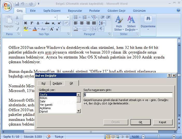 Office 2007 Bul, Değiştir, Git Menüleri Ve Hızlı Git Menüsü