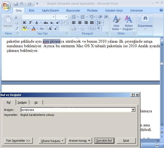 Office 2007 Bul, Değiştir, Git Menüleri Ve Hızlı Git Menüsü