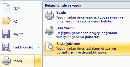 Office 2007 Baskı Önizleme