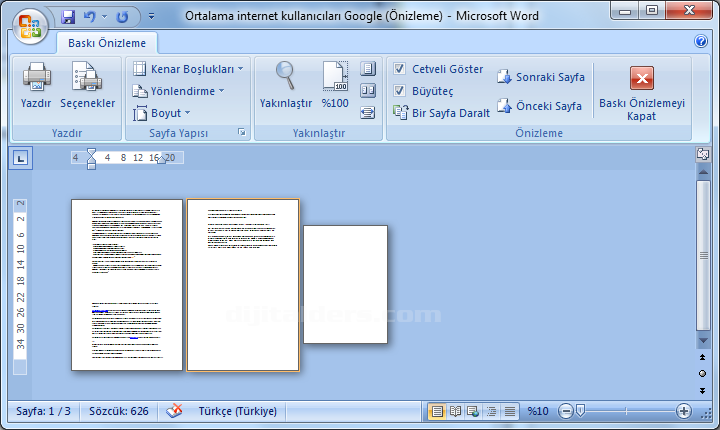 Office 2007 Baskı Önizleme
