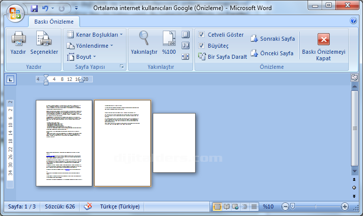 Office 2007 Baskı Önizleme