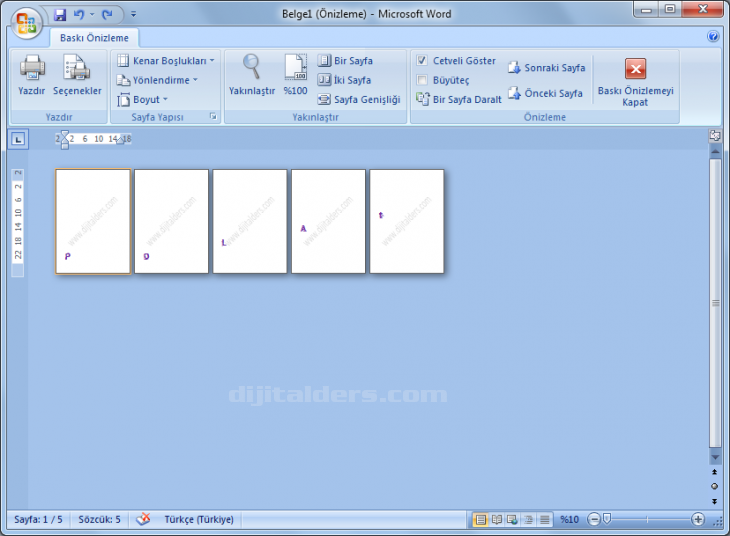 Office 2007 Baskı Önizleme