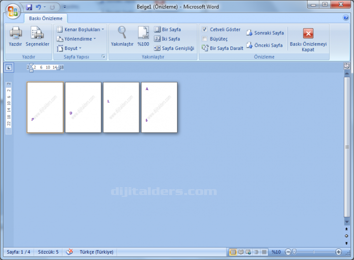 Office 2007 Baskı Önizleme